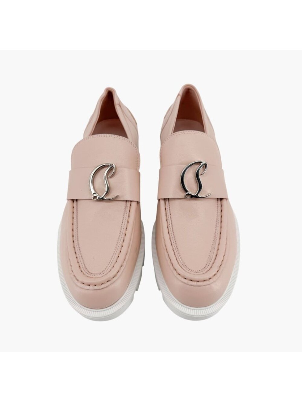 Christian Louboutin CL Moc Lug Leather Loafers Nude Beige Size 37 US 7 Women's - Picture 2 of 15